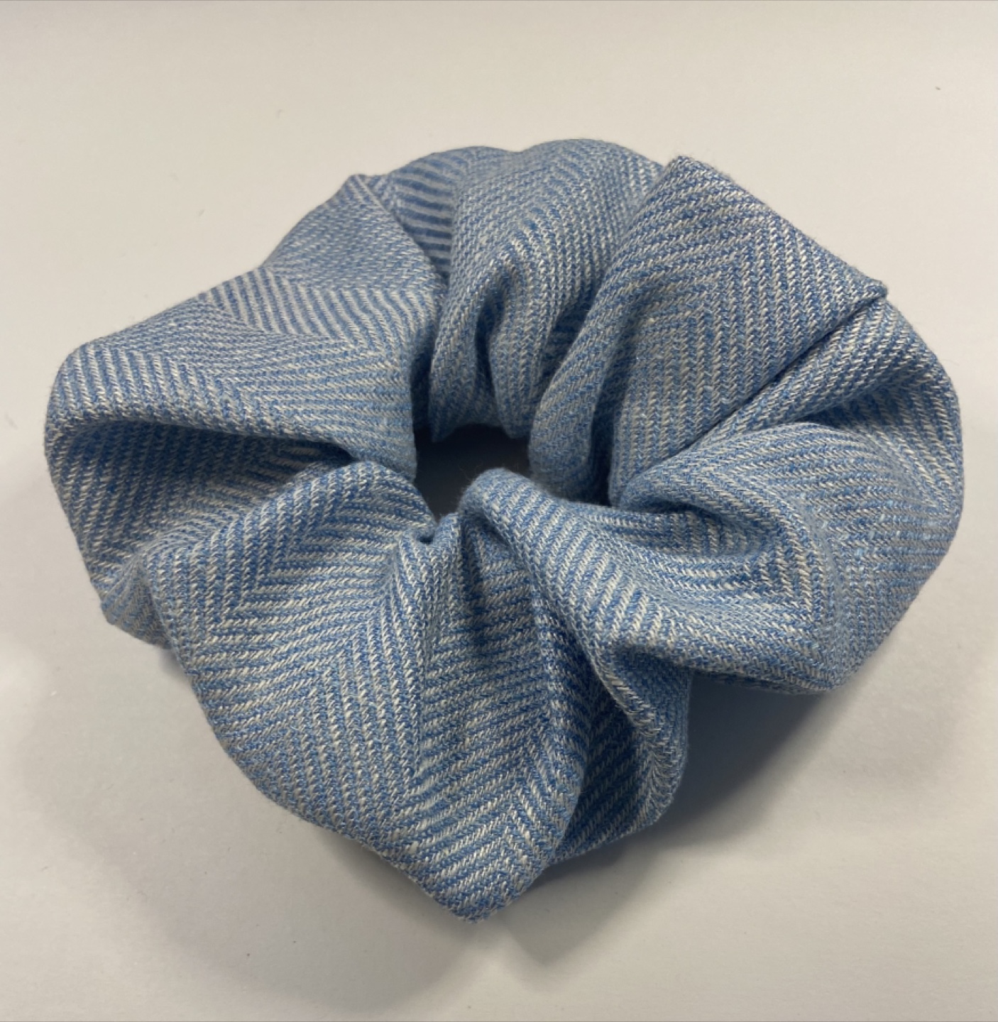Blue Herringbone Scrunchie - Hair Accessory