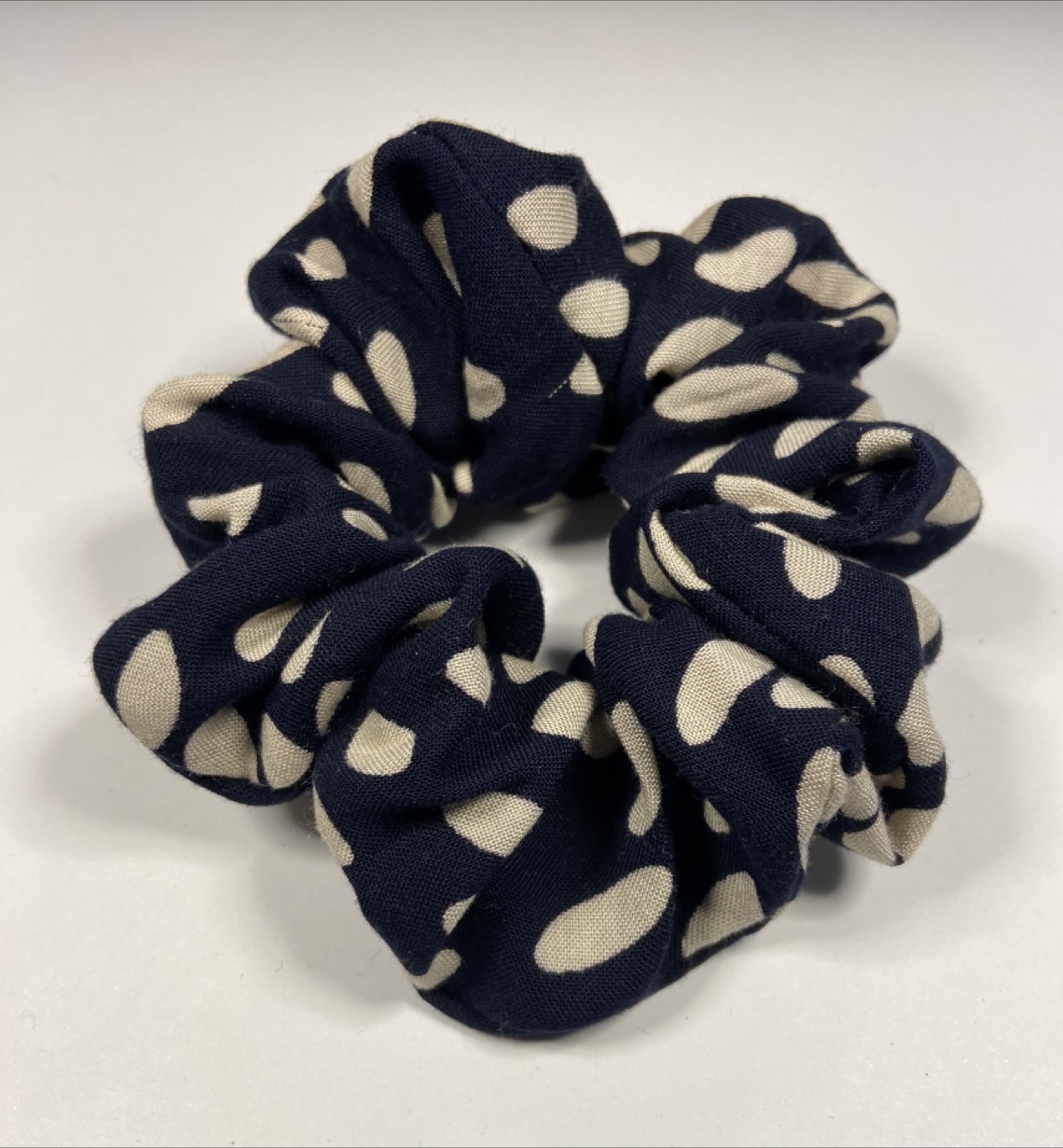 Navy & Cream Polka Dot Scrunchie