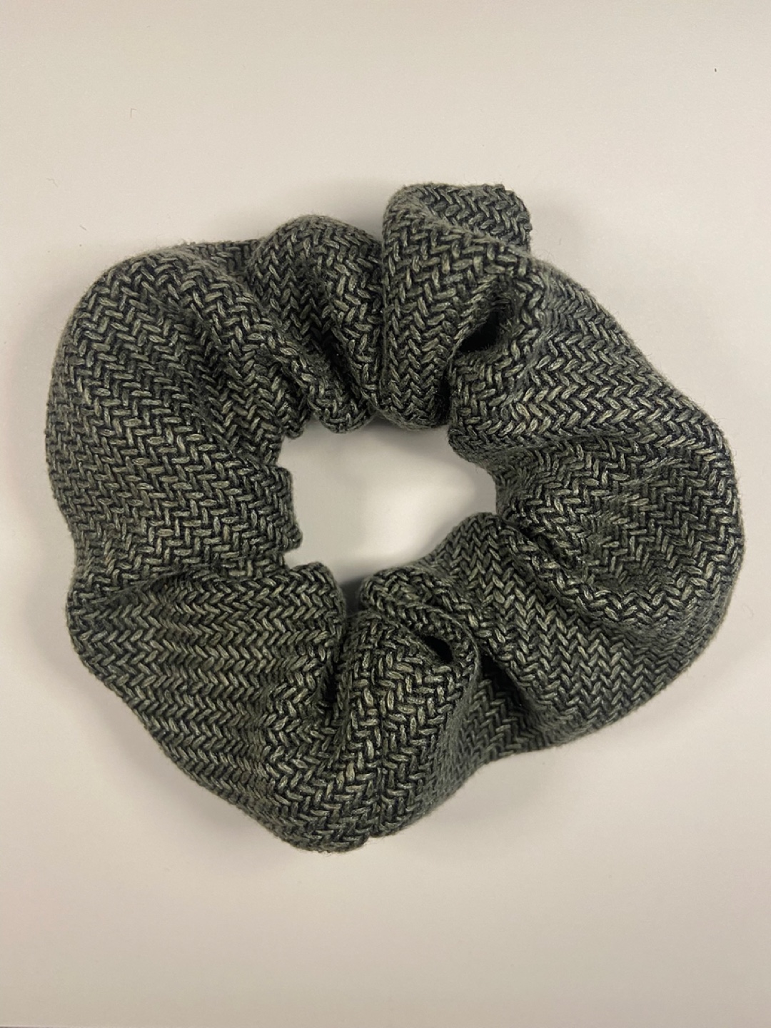 Green Herringbone Scrunchie