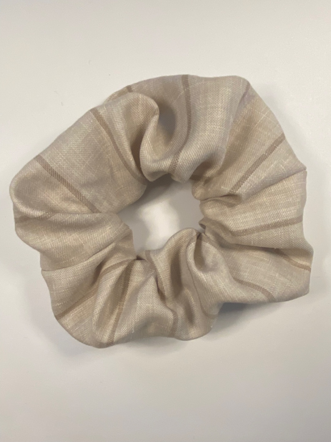 Beige Striped Scrunchie - Hair Accessory