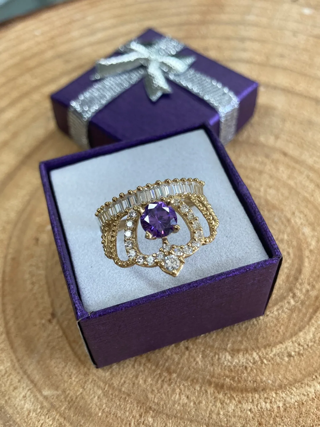Real Gold 14k  Ring with Purple Stone thumbnail