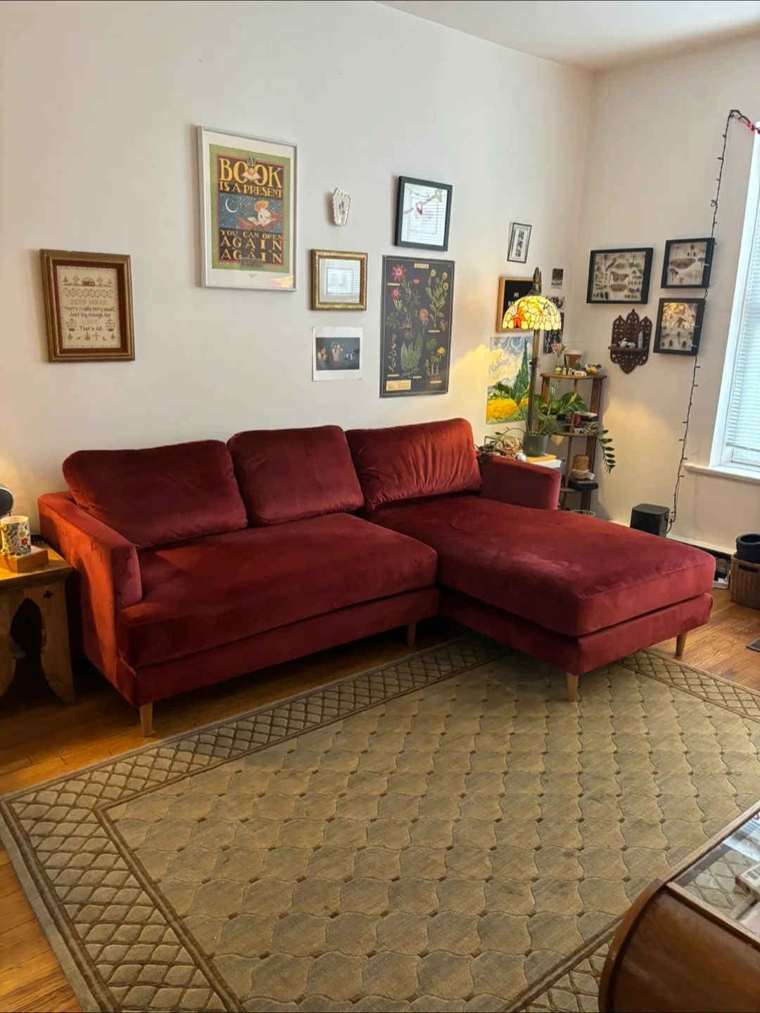 Red Velvet Sectional Sofa thumbnail