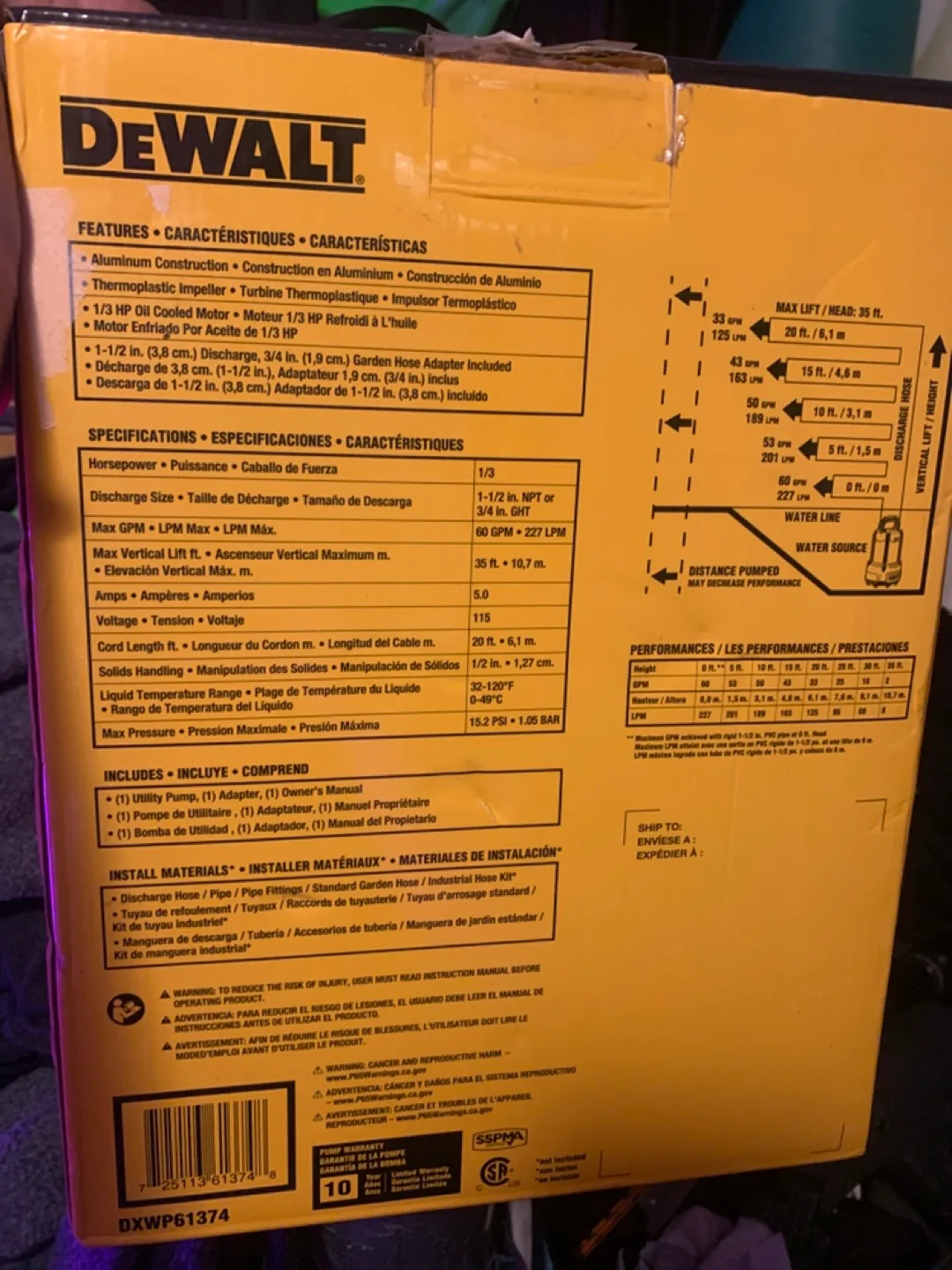 DeWalt Submersible Utility Pump - DXWP61374 image indicator(2)