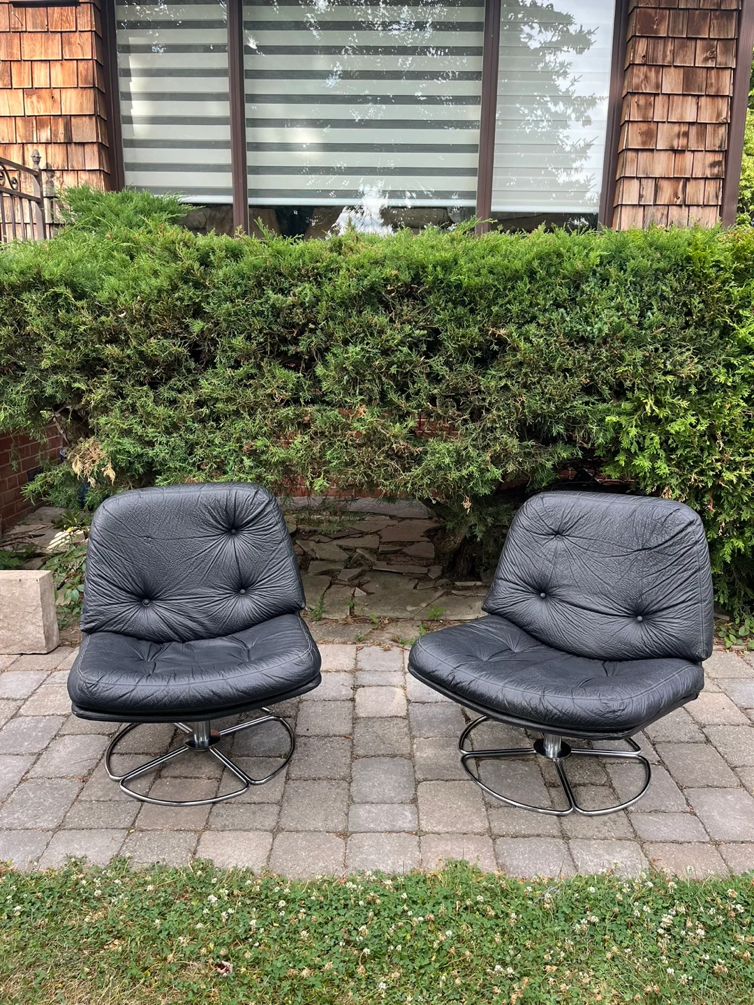 Vintage Black faux Leather Swivel Chairs - Set of 2 thumbnail