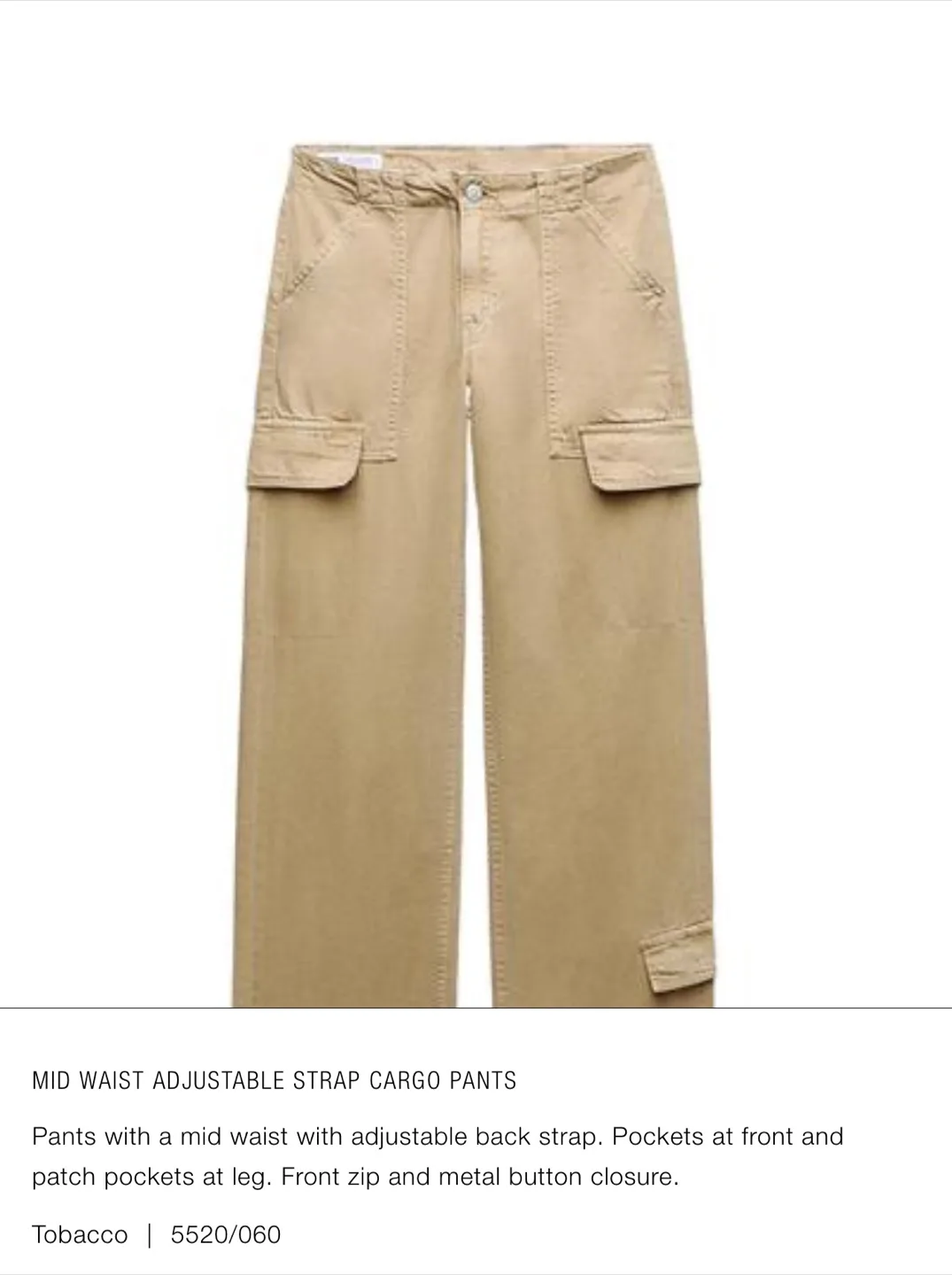 Zara Mid Waist Adjustable Strap Cargo Pants - Tobacco thumbnail