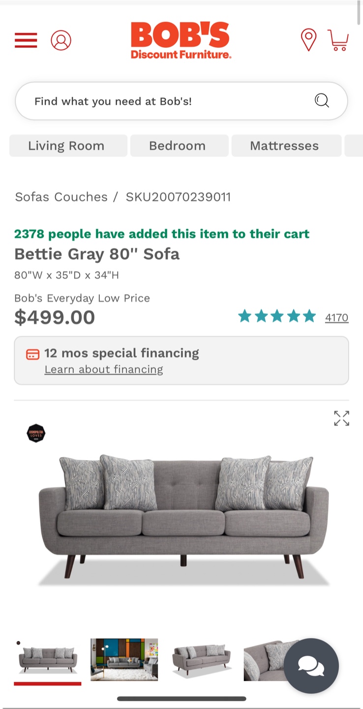 Bettie Gray 80" Sofa from Bob's Discount Furniture - photo 2