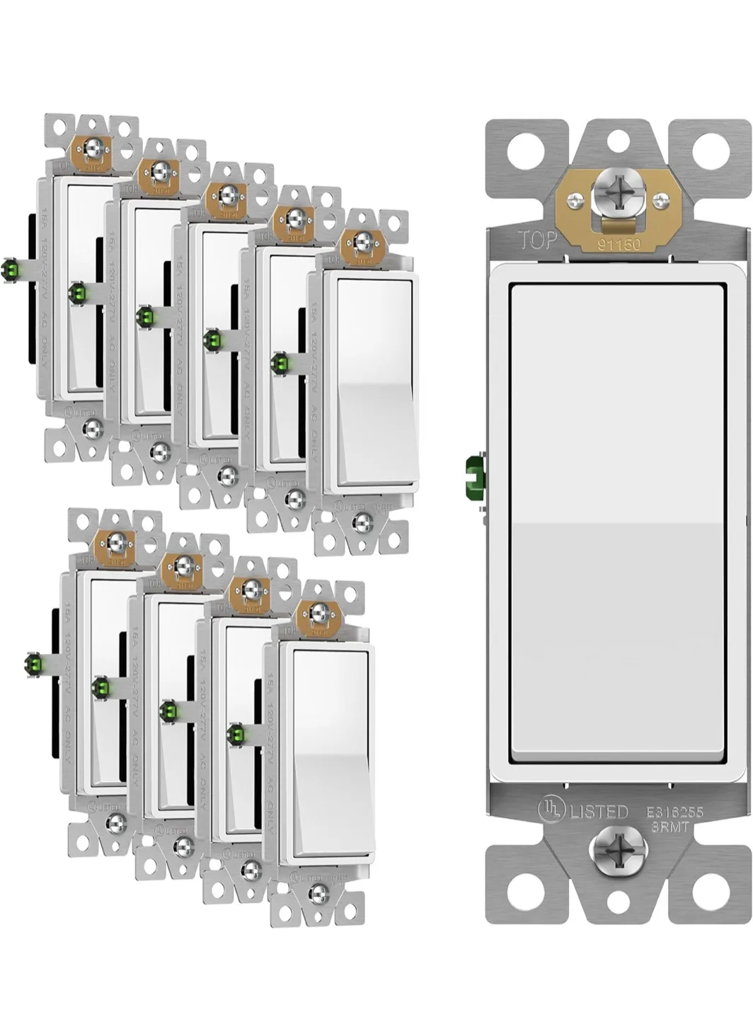 BESTTEN Single-Pole Rocker Light Switch, White, 10-Pack thumbnail