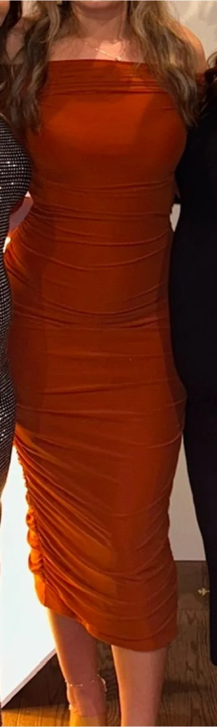 Rusty Orange Ruched Bodycon Midi Dress thumbnail