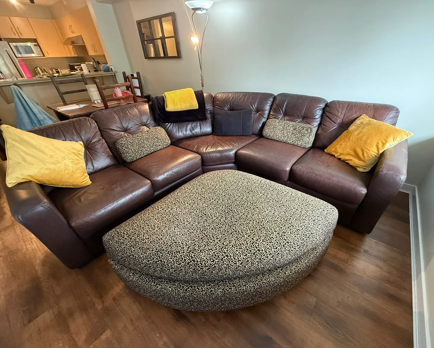 Brown Leather Sectional Sofa with Ottoman thumbnail