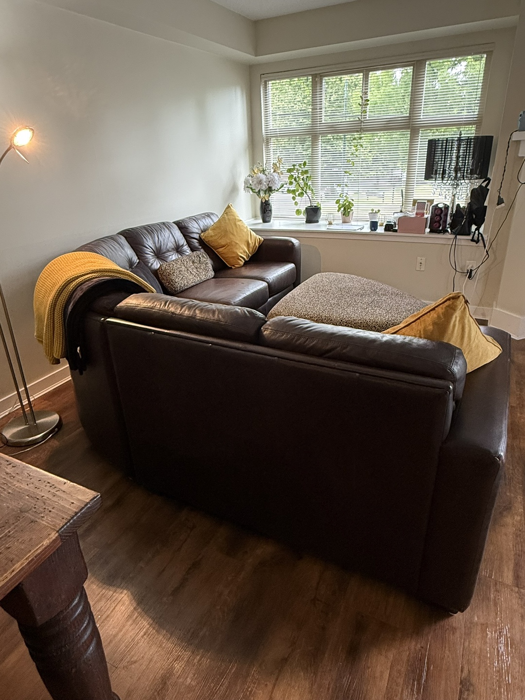 Brown Leather Sectional Sofa with Ottoman - photo 2