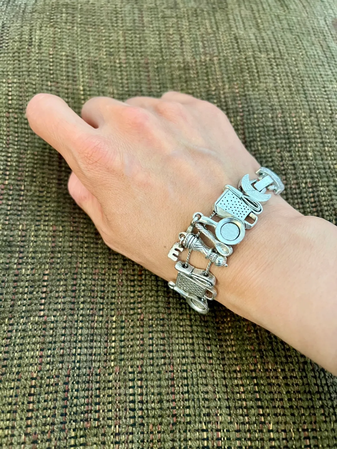 Vintage Silver Kitchen Utensil Charm Bracelet thumbnail