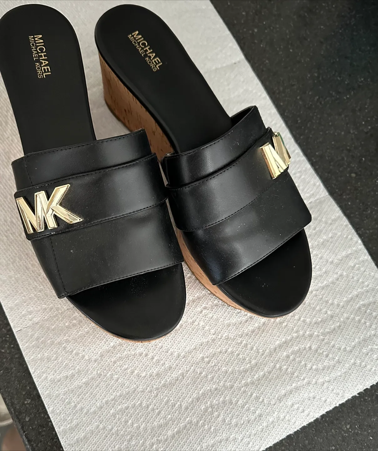 Michael Kors Black Wedge Sandals, Size 8 thumbnail