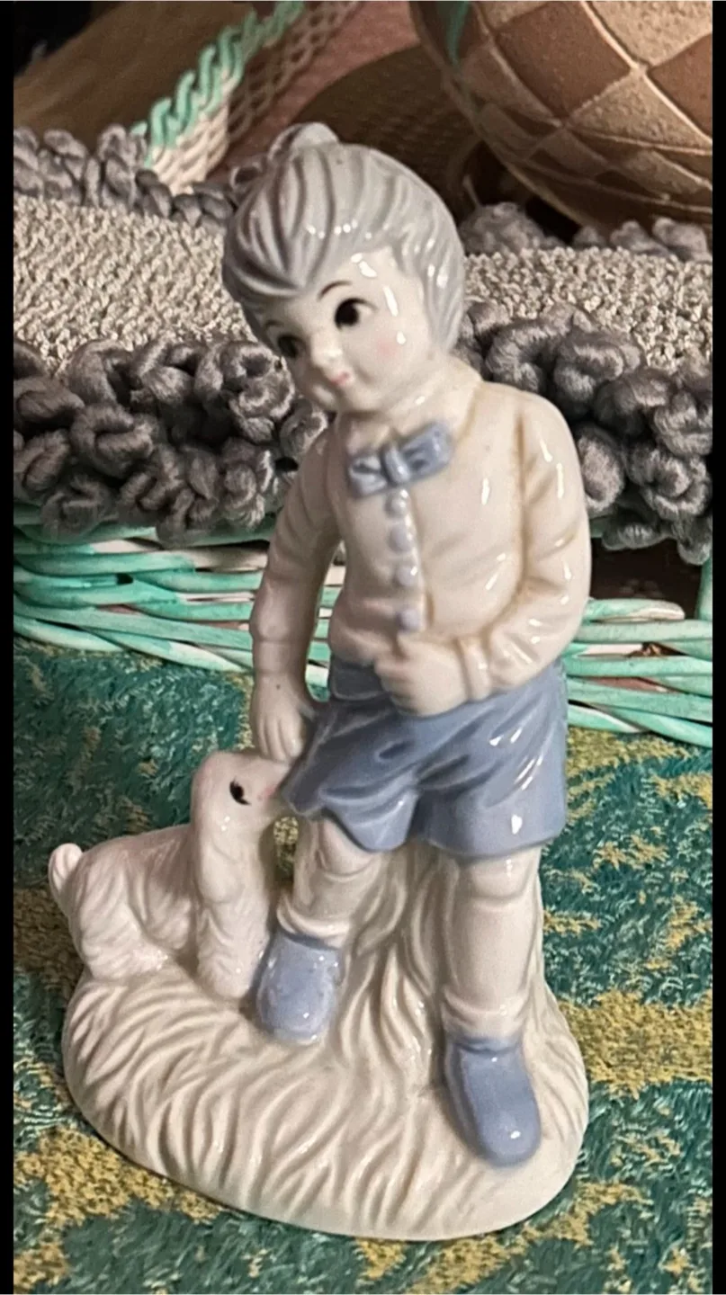 Vintage Porcelain Figurine Boy with Dog thumbnail