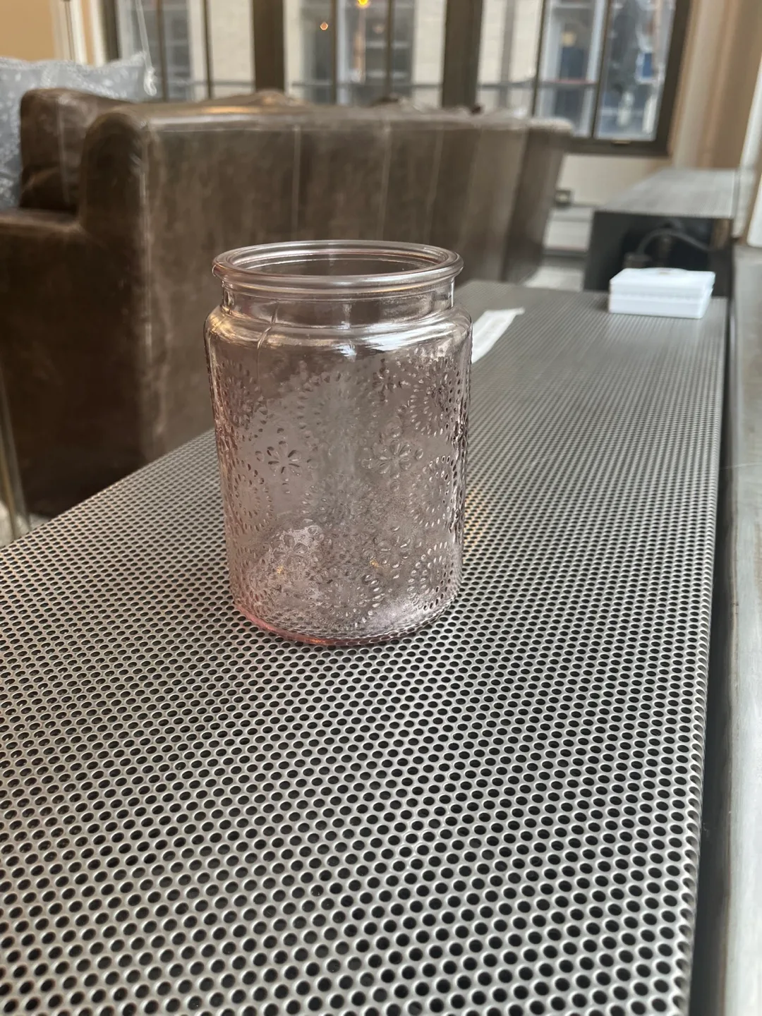 Pink Glass Jar with Floral Pattern thumbnail