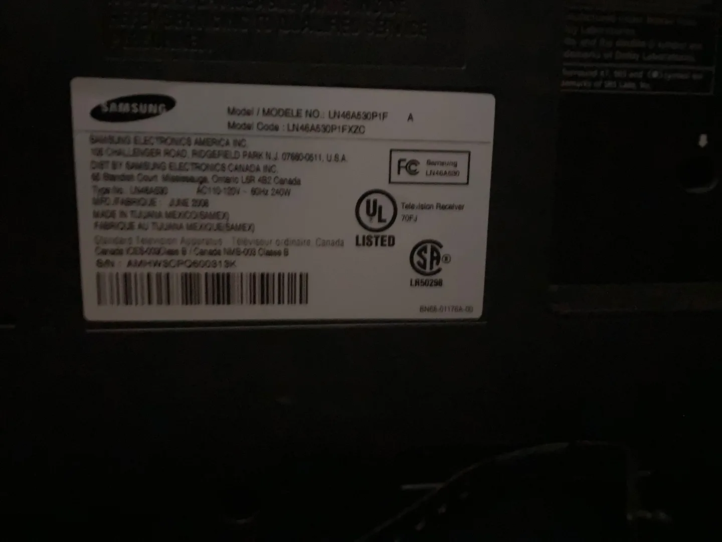 Samsung LN46A530 46" LCD TV image indicator(3)