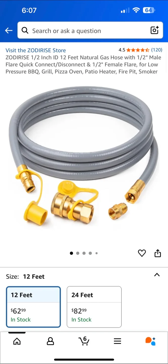 ZODIRISE 1/2 Inch 12 Feet Natural Gas Hose 🇨🇦 thumbnail