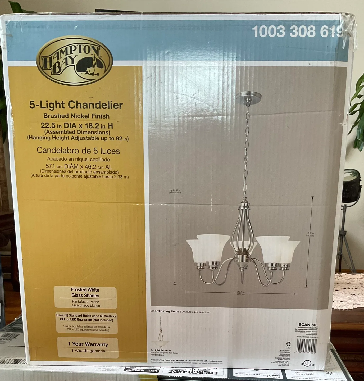5-Light Classic Traditional Brushed Nickel Hanging Chandelier thumbnail
