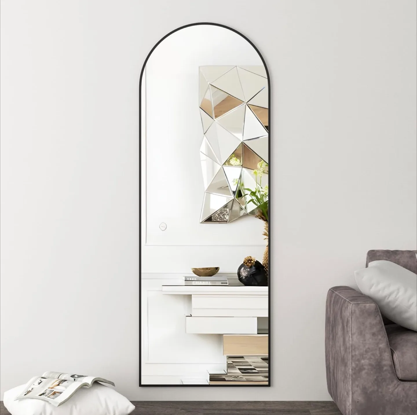 Full Length Arched Mirror - Black Frame thumbnail
