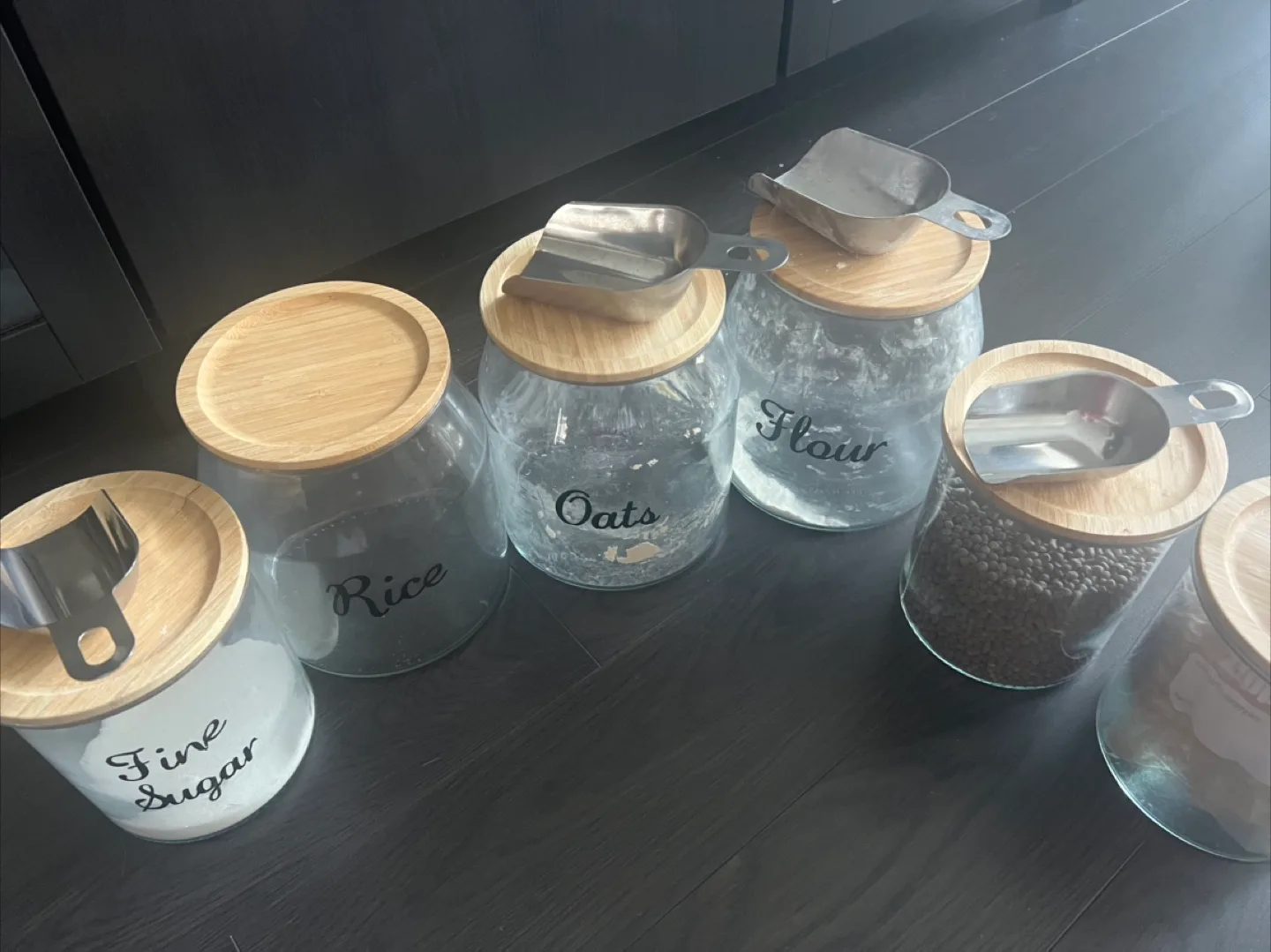 IKEA Glass Jars with Bamboo Lids with scoops– Set of 6 thumbnail
