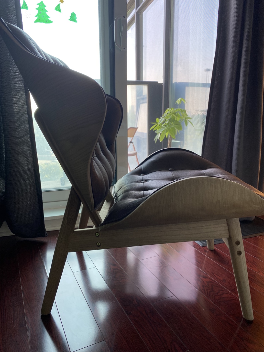 Brown Leather & Wood Accent Chair - photo 3