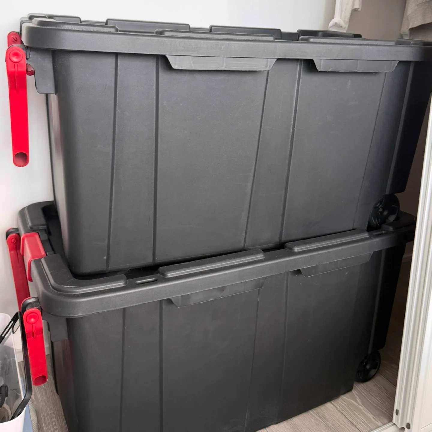 Black Storage Bins with Red Handles thumbnail
