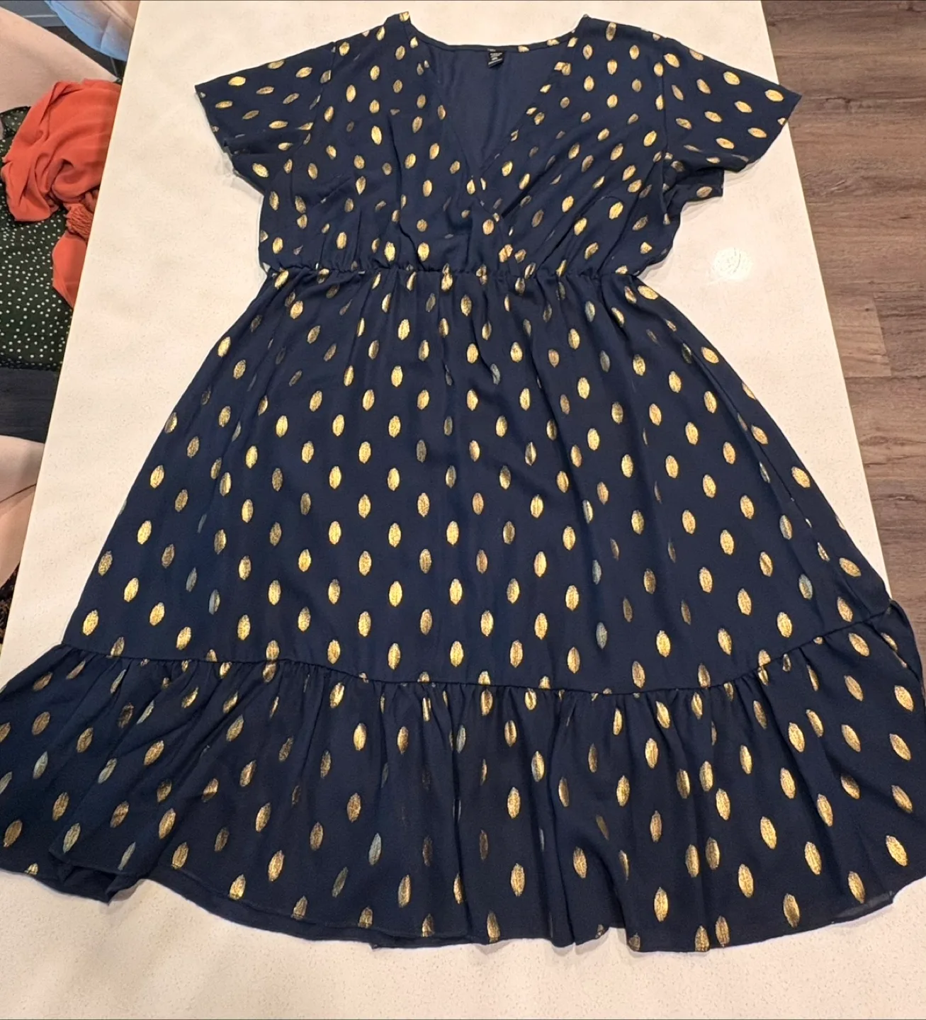Shein Navy & Gold Polka Dot Dress thumbnail