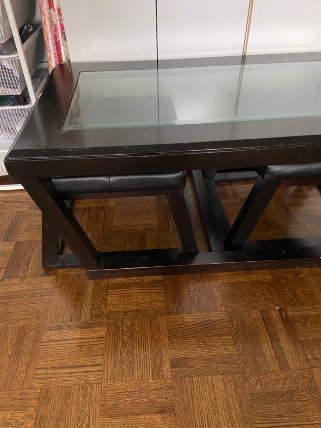 Black Coffee Table with Leather Ottomans thumbnail