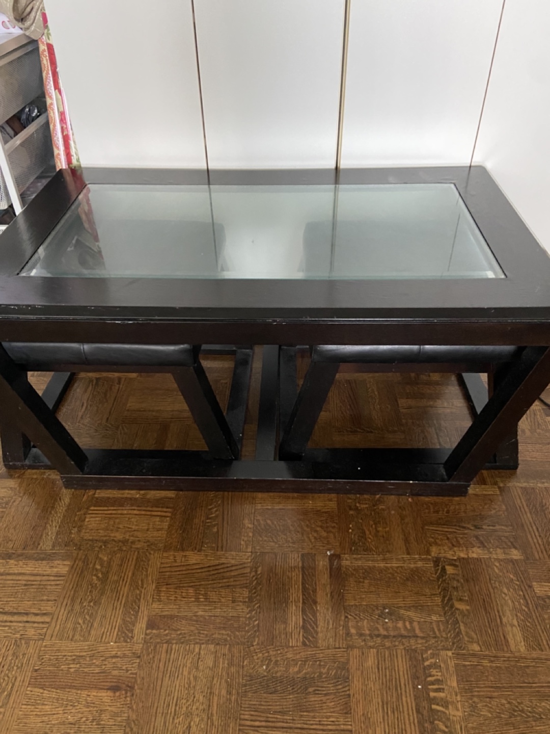 Black Coffee Table with Leather Ottomans - photo 2