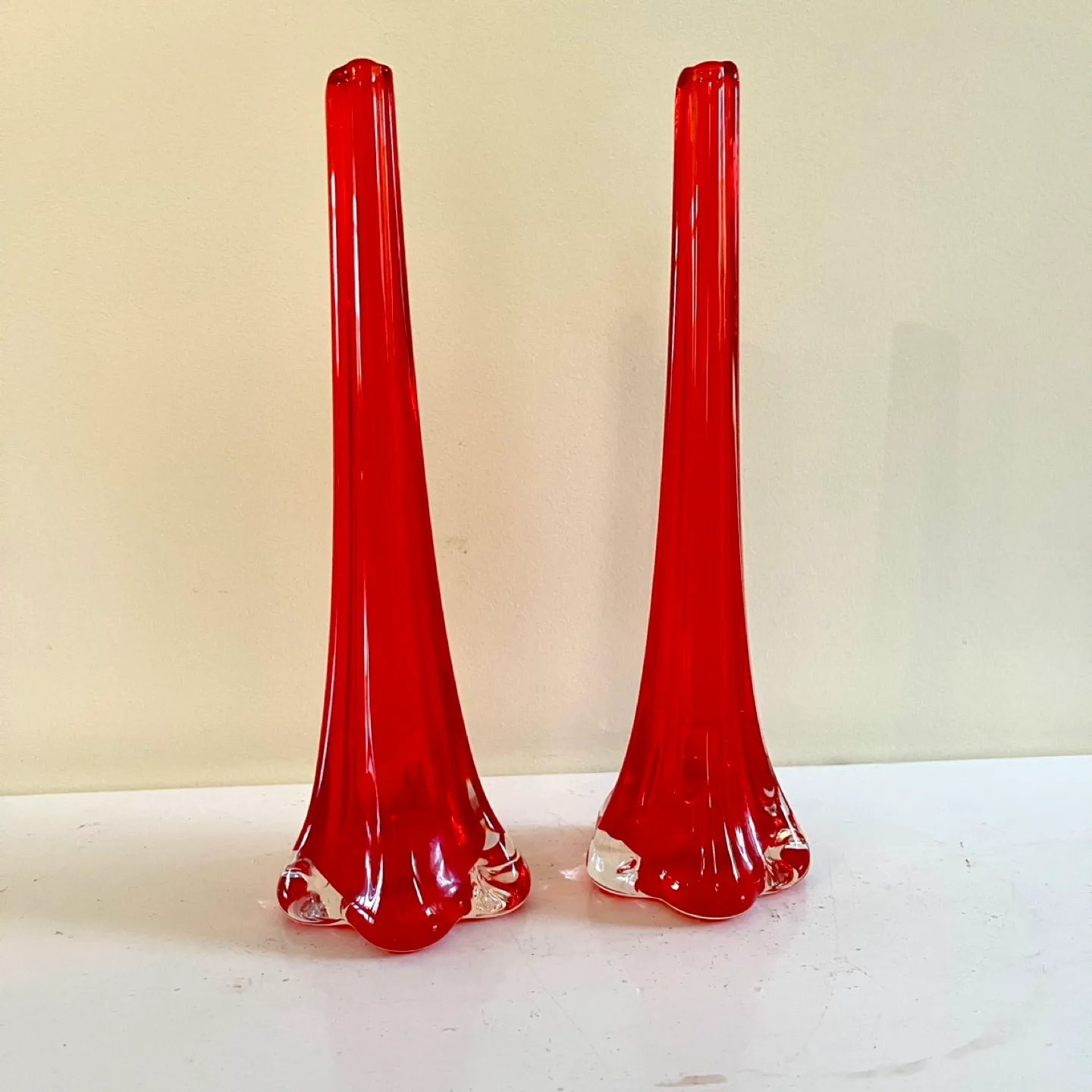 Pair of MCM Ruby Red Glass Vases thumbnail