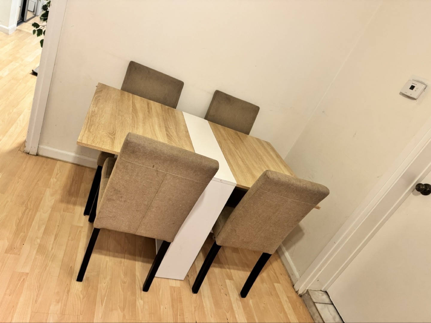 Dining Table with 4 Chairs - Light Wood & Beige