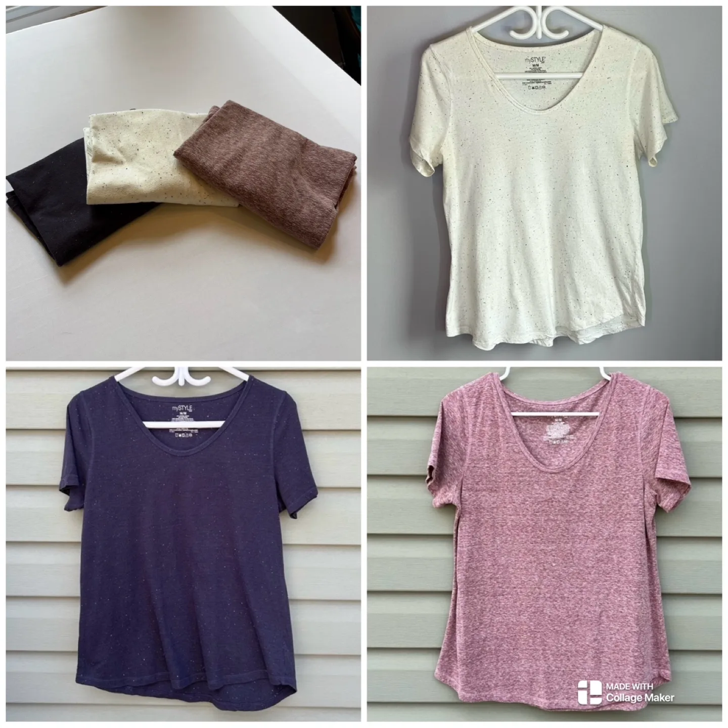 Bundle of 3 MyStyle Scoopneck Slub Knit Heathered Tees Size M thumbnail
