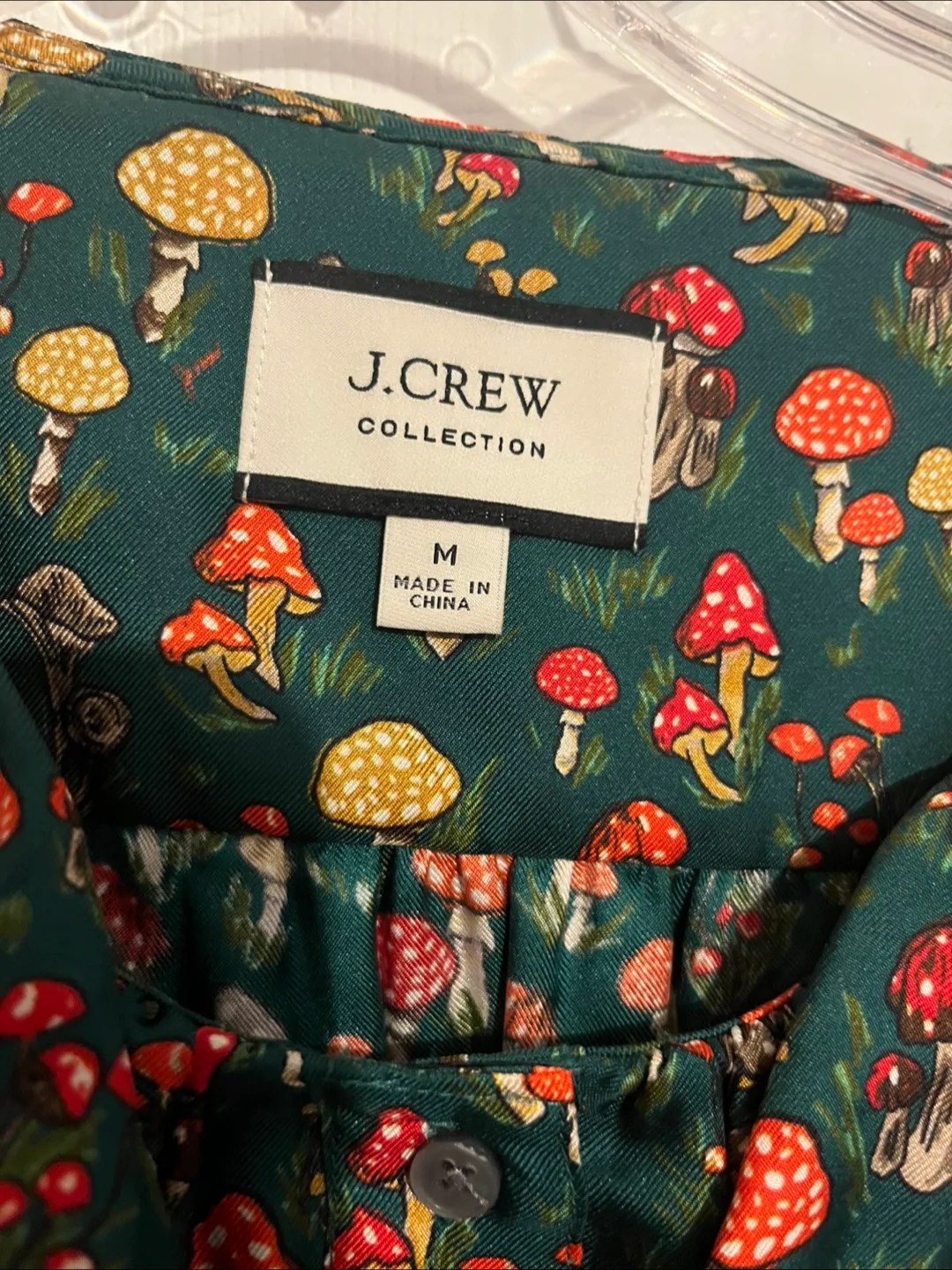J.Crew Mushroom Print Ruffle Blouse - Size M thumbnail