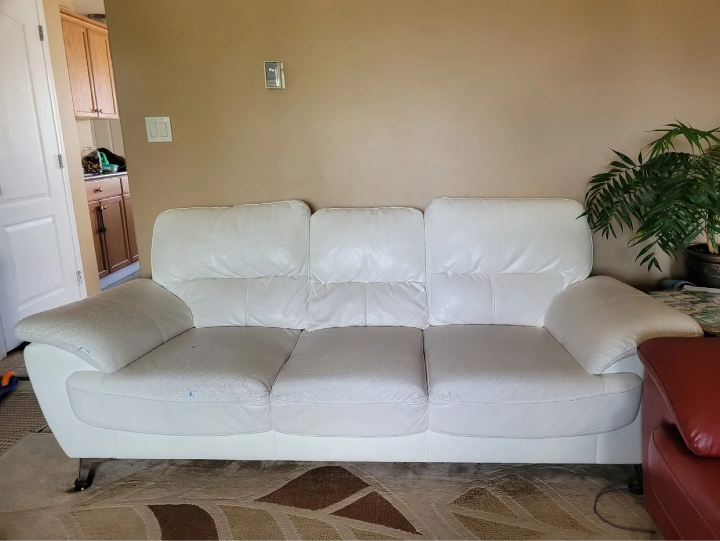 Free white sofa, Used 3-Seat Leather Sofa , white and red thumbnail