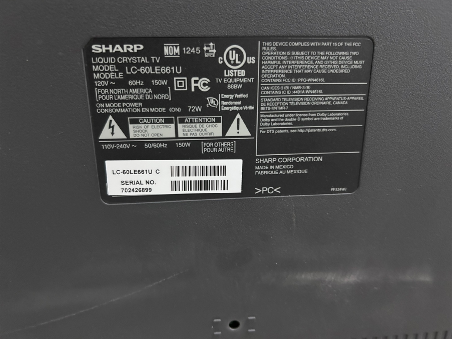 Sharp LC-60LE661U 60" Liquid Crystal TV - photo 3