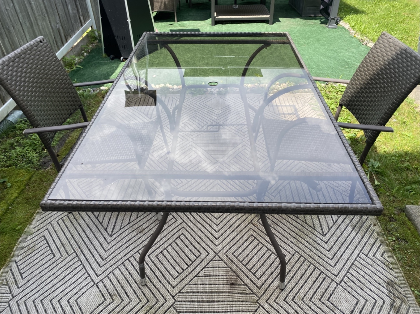 Outdoor Glass Top Patio Table with 2 Chairs