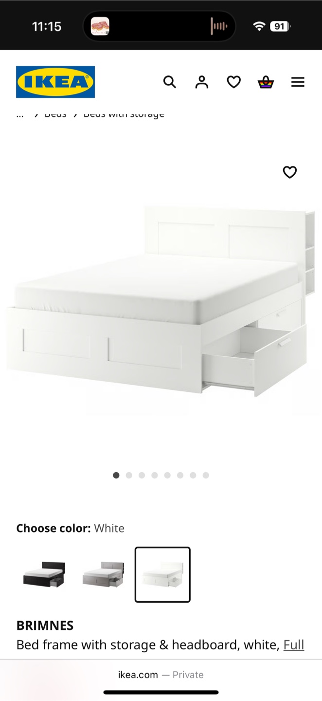 IKEA Brimnes Full Bed Frame with Storage - White