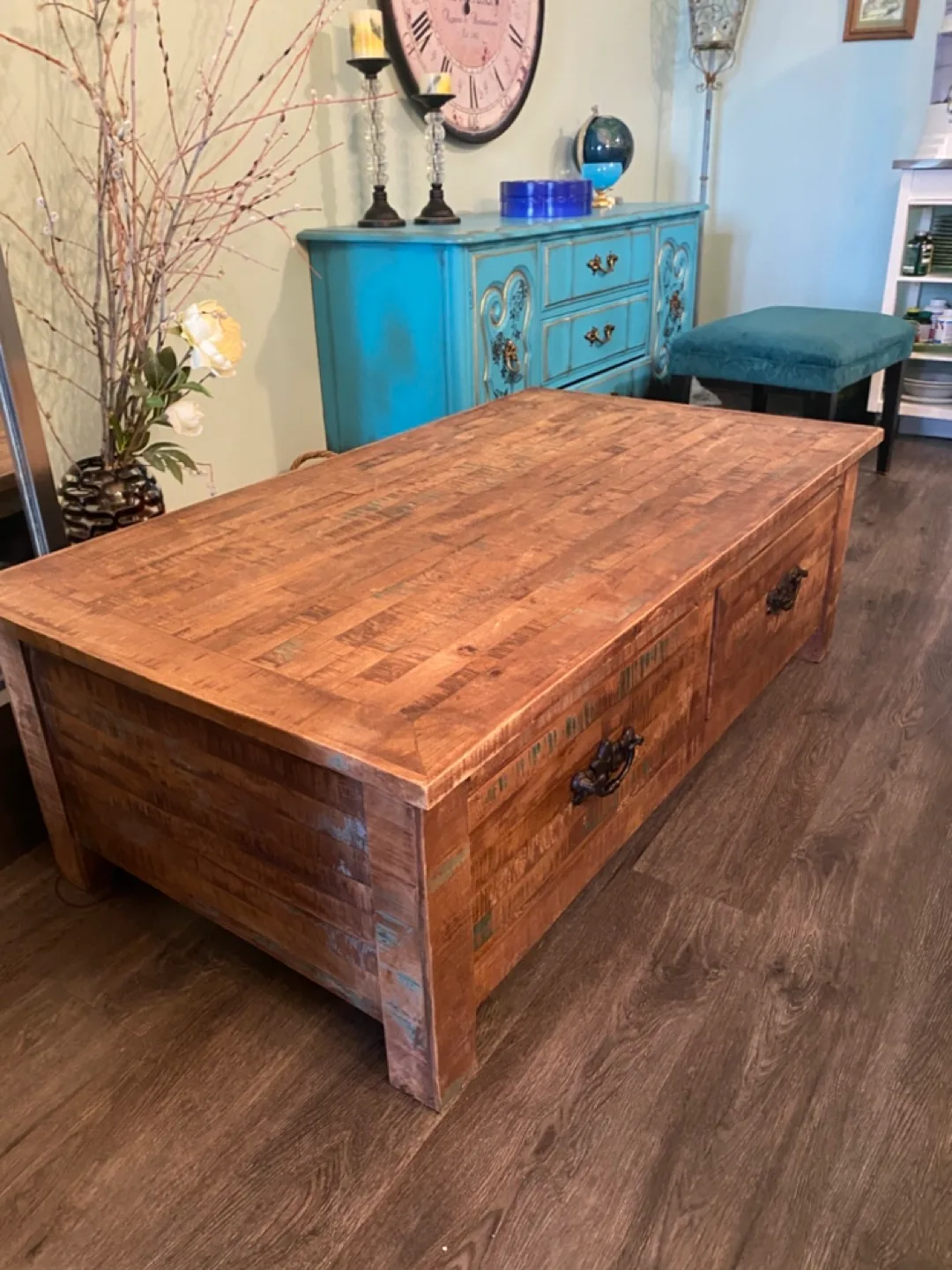 🇨🇦Rustic Wood Coffee Table with Drawers image indicator(5)