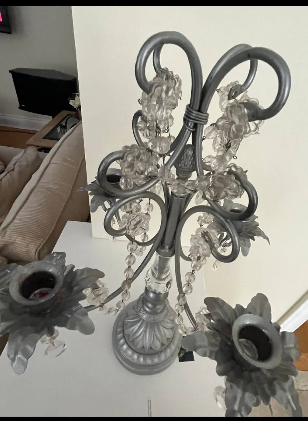 Silver Metal & Crystal Candle Holder image indicator(3)