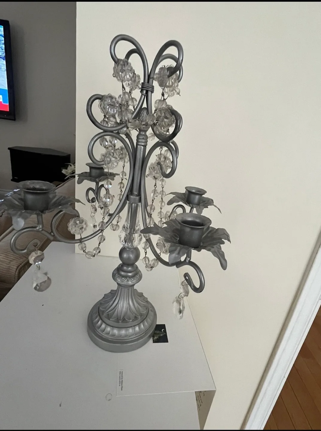 Silver Metal & Crystal Candle Holder thumbnail