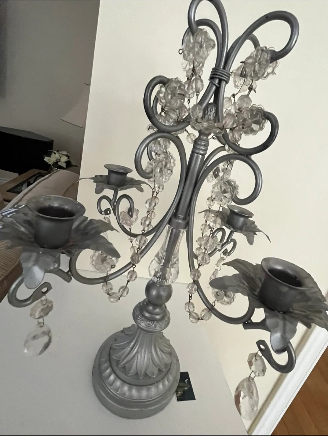 Silver Metal & Crystal Candle Holder image indicator(2)