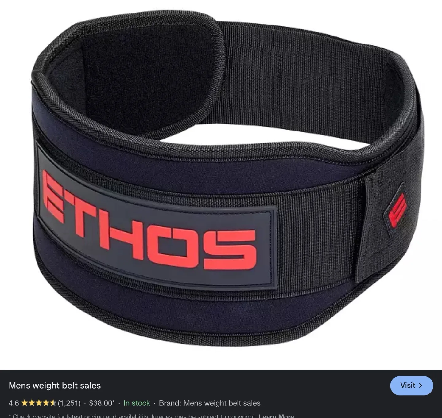 Ethos Weightlifting Belt - Size XL thumbnail