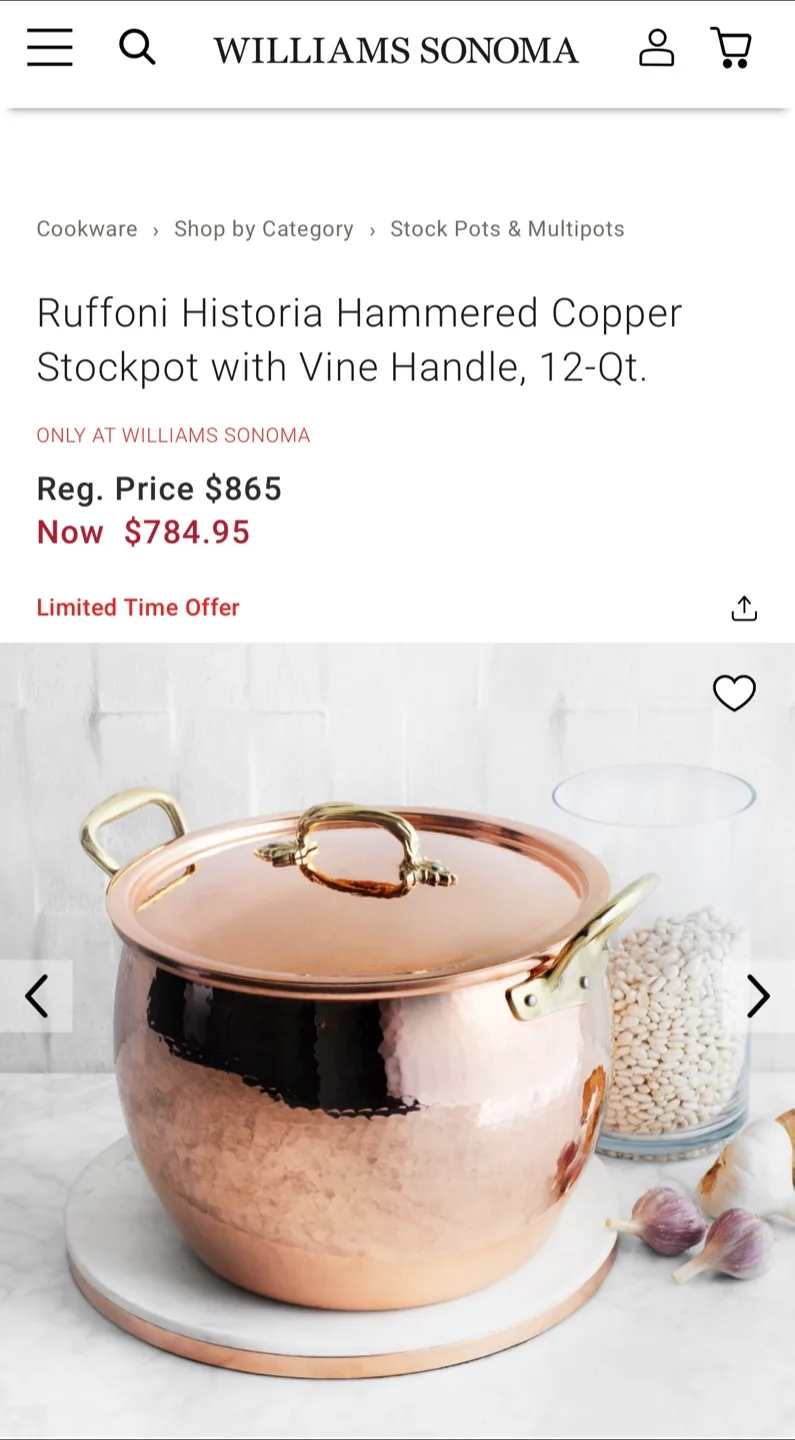 Ruffoni Historia Hammered Copper Stockpot with Vine Handle thumbnail