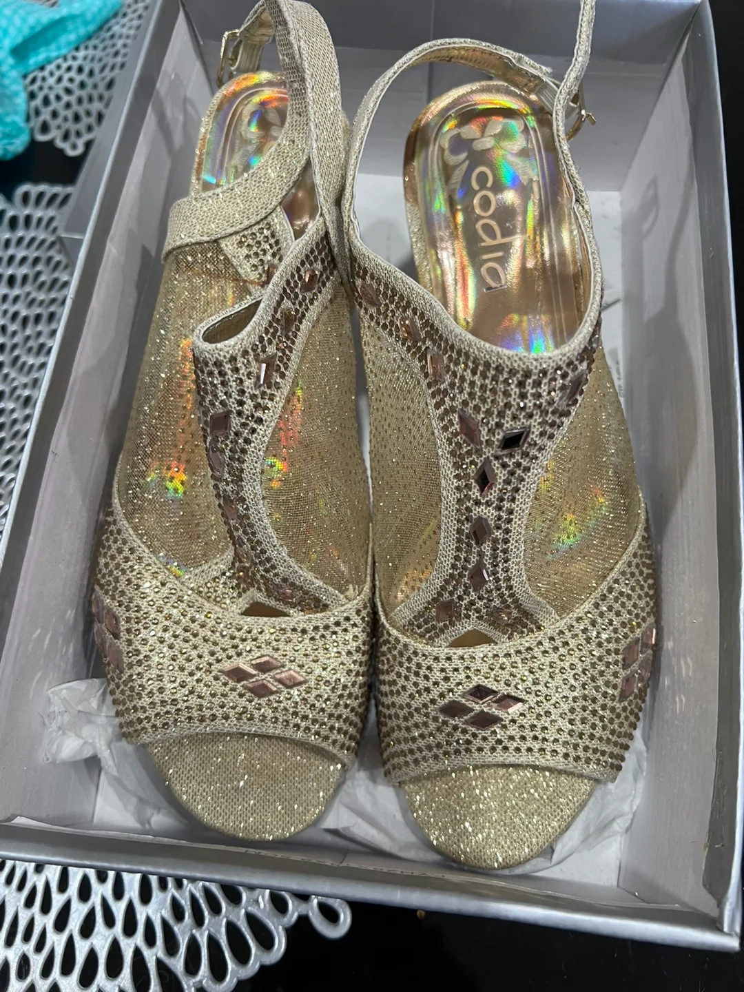 Codia Gold Slingback Heels, Size 8 thumbnail
