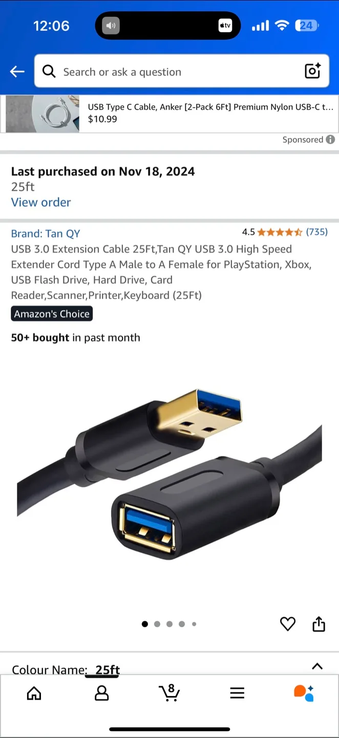 USB 3.0 Extension Cable 25ft thumbnail