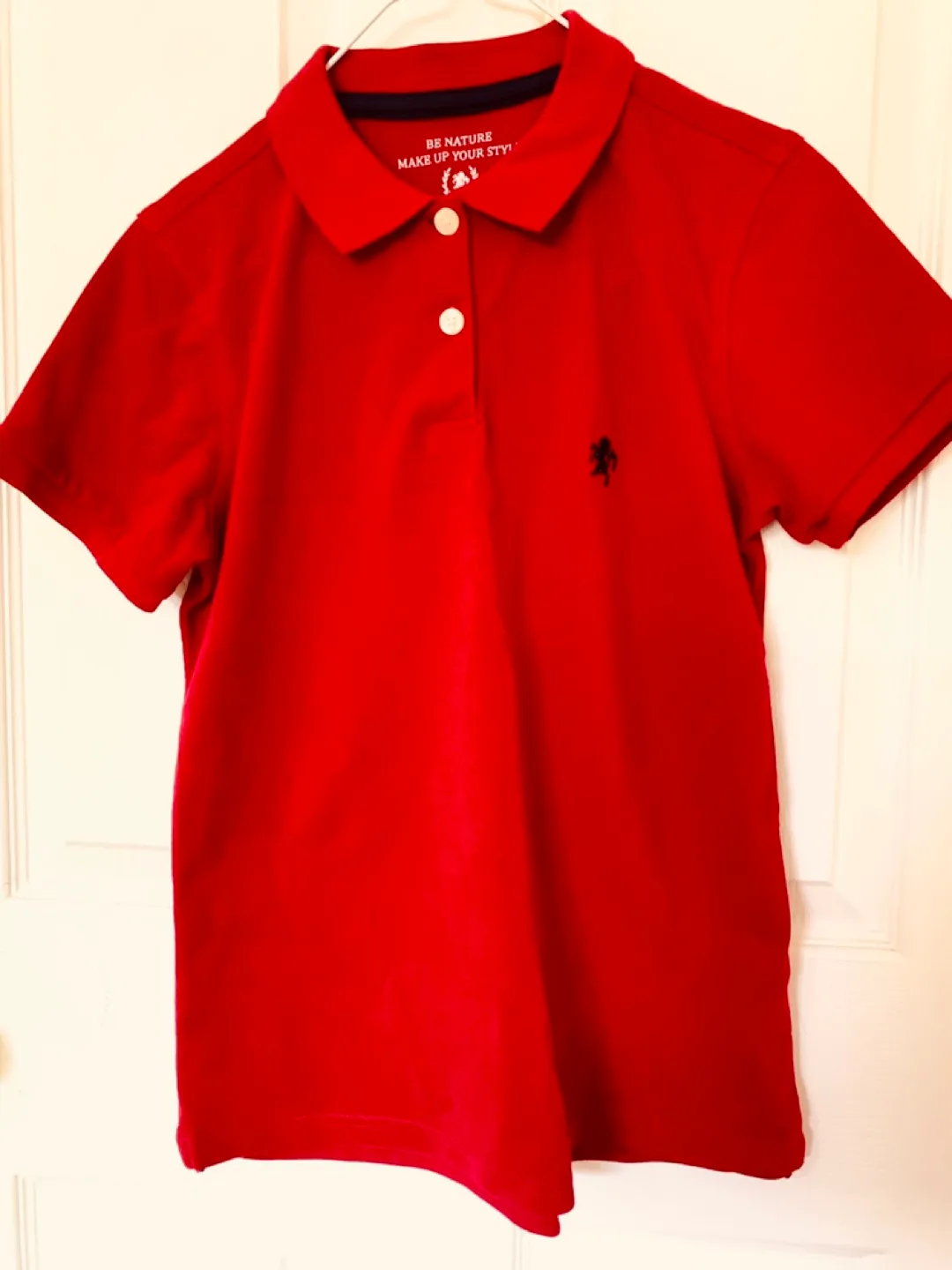 Women's red collar short sleeve t-shirt. New clothes   S.size thumbnail