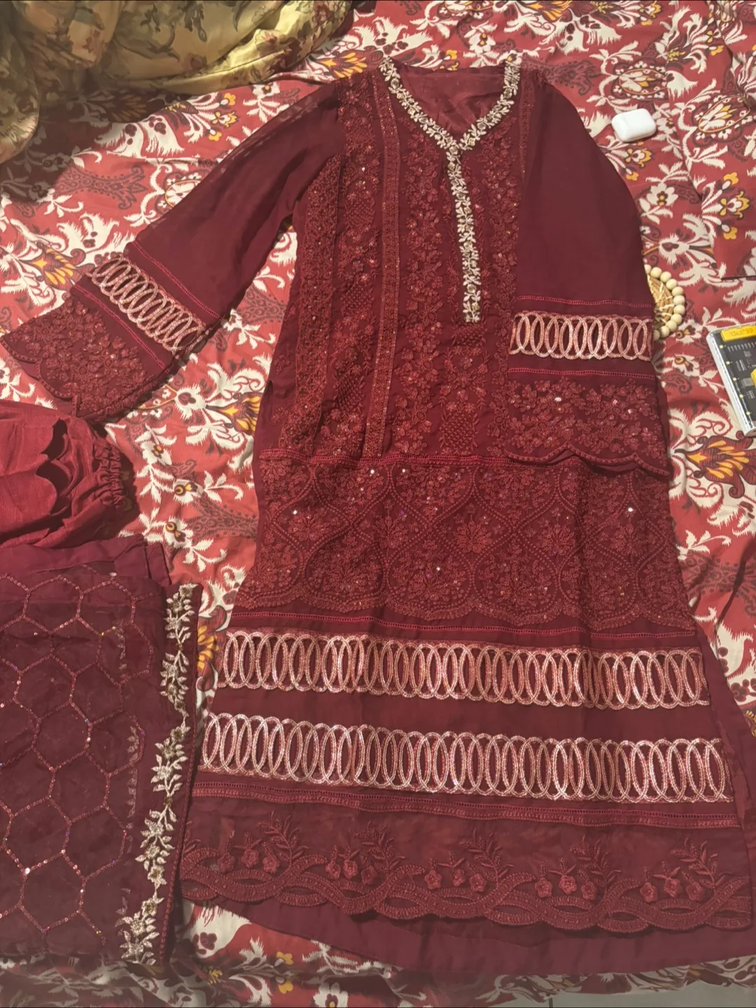 Maroon Embroidered Shalwar Kameez thumbnail