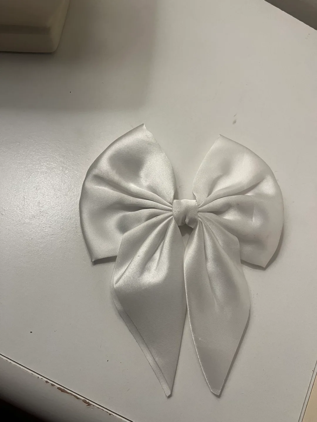 White Satin Hair Bow Clip thumbnail