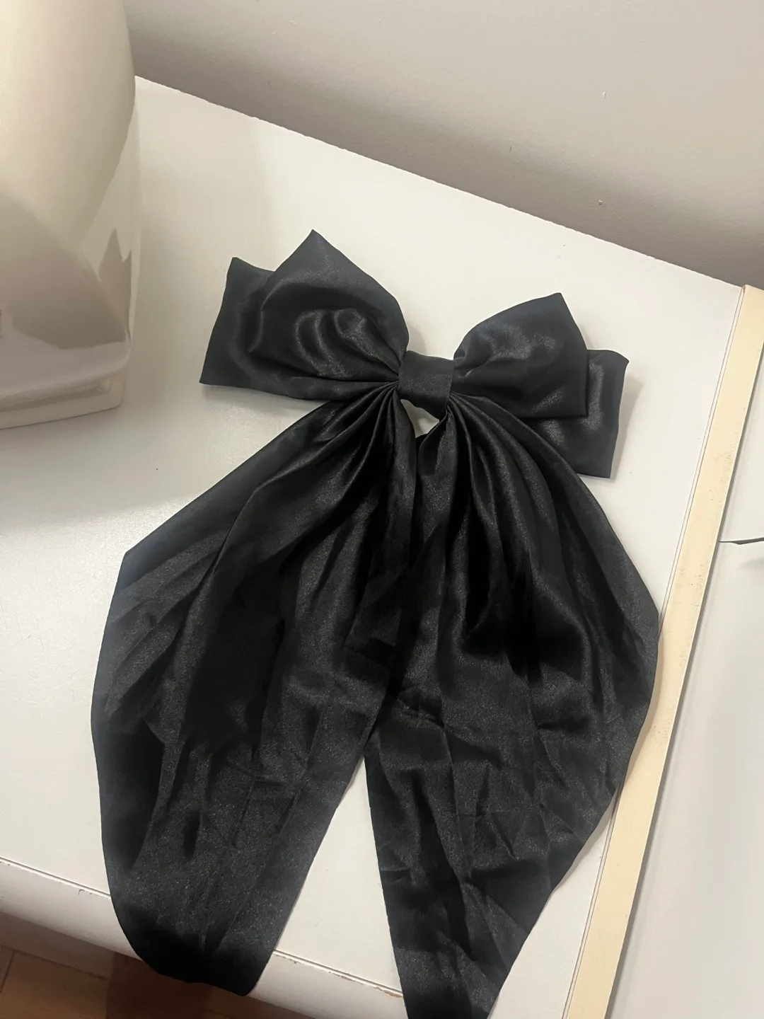Black Satin Bow Hair Clip thumbnail