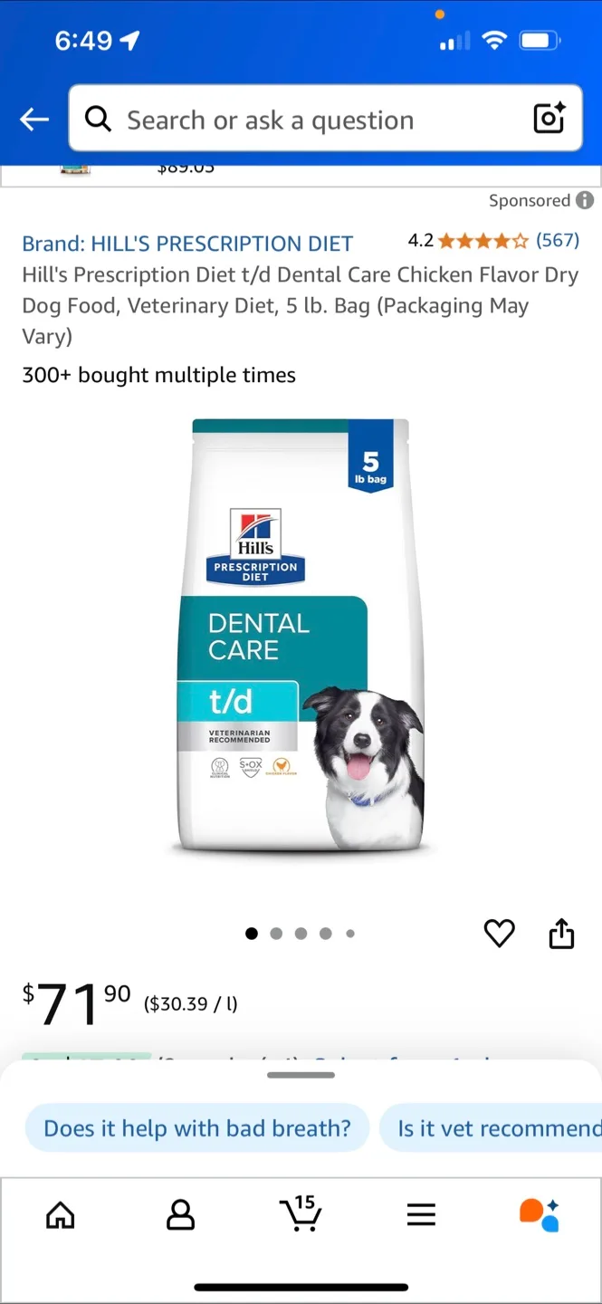 Hill's Prescription Diet Dental Care t/d - Small Bites image indicator(2)