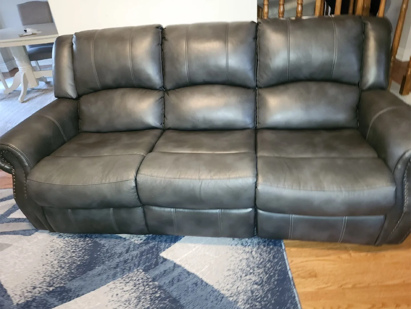 Grey Leather Reclining Sofa and Loveseat thumbnail
